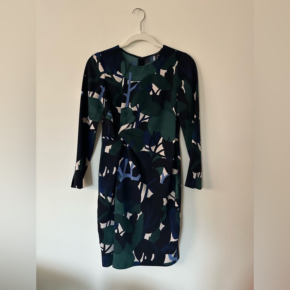 Ann Taylor Navy and Forest Green Leaf Dress